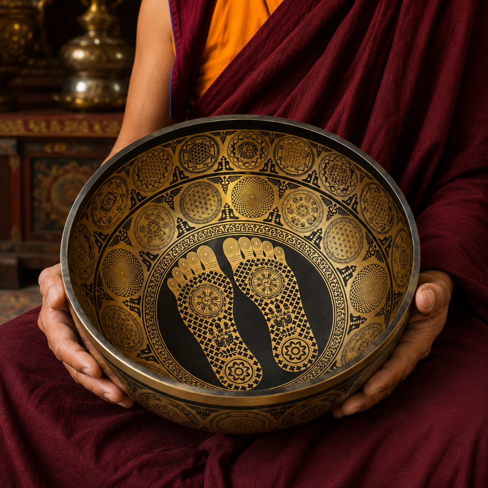 24-Inch Handmade Buddha Footprint in C & D Notes- Blessed by a Monk