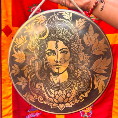 14 Inch Himalayan Gong with Shiva Shakti Design for Meditation & Sound Healing