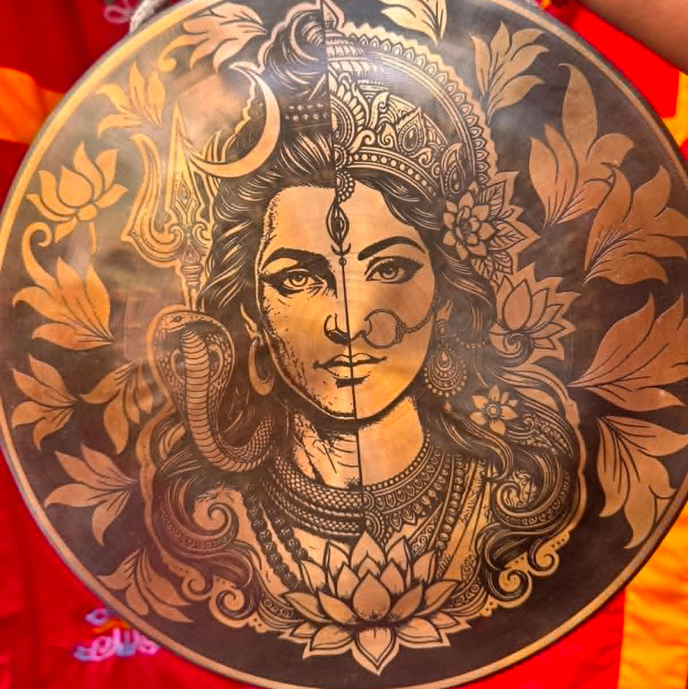 14 Inch Himalayan Gong with Shiva Shakti Design for Meditation & Sound Healing