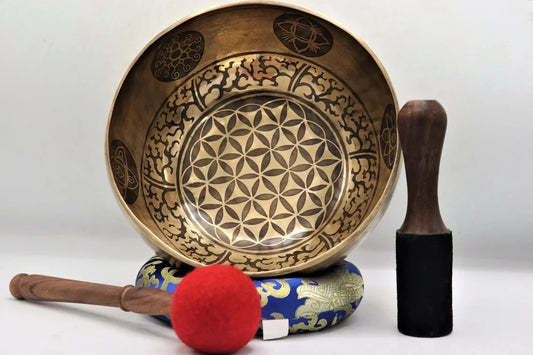 12 Inches Hand-Hammered Flower of Life-Bowl for Meditation & 7 chakra