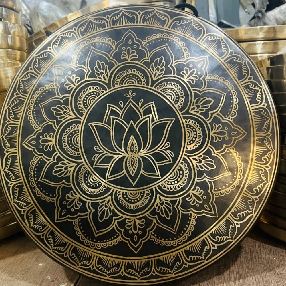 24 Inches Handcrafted Brass Meditation Gong Lotus Engraved