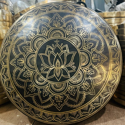 24 Inches Handcrafted Brass Meditation Gong Lotus Engraved