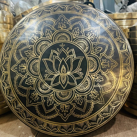 24 Inches Handcrafted Brass Meditation Gong Lotus Engraved
