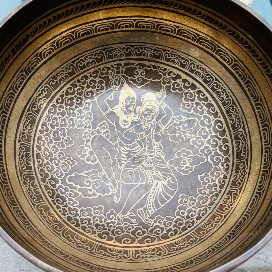 8 Inch Engraved Singing Bowl with Shiva Parvati | Sound Healing