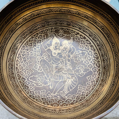8 Inch Engraved Singing Bowl with Shiva Parvati | Sound Healing