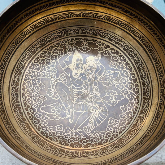 8 Inch Engraved Singing Bowl with Shiva Parvati | Sound Healing
