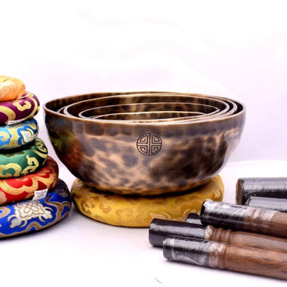 Authentic Hand-Hammered Tibetan Singing Bowl Set for Sound Healing