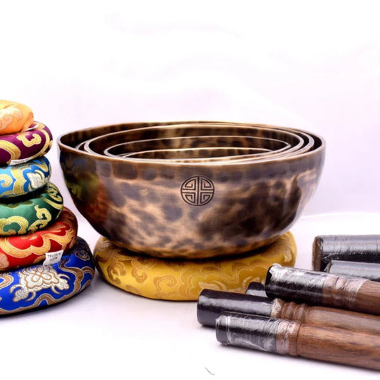 Authentic Hand-Hammered Tibetan Singing Bowl Set for Sound Healing