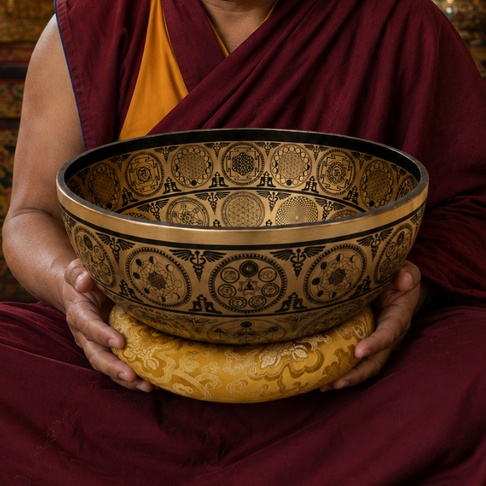 24-Inch Handmade Buddha Footprint in C & D Notes- Blessed by a Monk