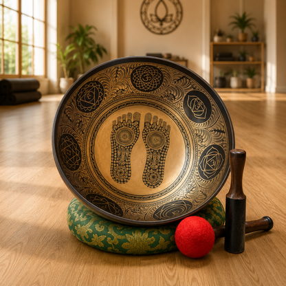 20 Inches Buddha Footprint Meditation Bowl- Hand Engraved in Nepal