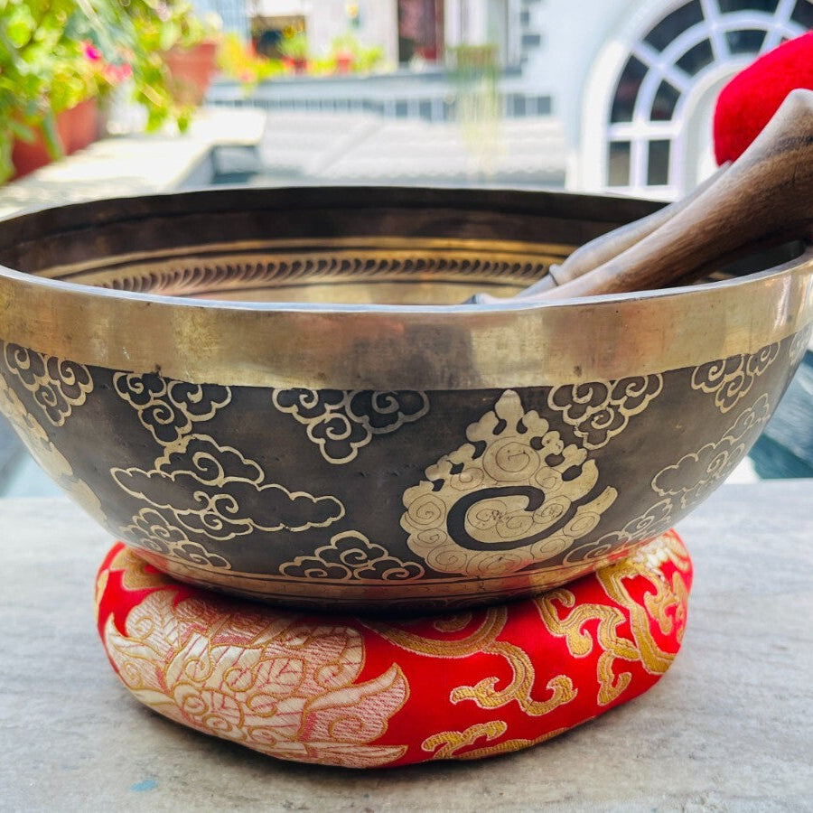 8 Inch Engraved Singing Bowl with Shiva Parvati | Sound Healing