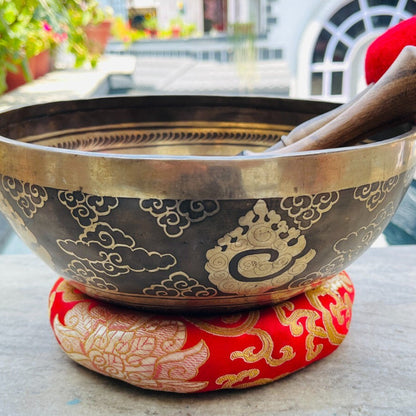 8 Inch Engraved Singing Bowl with Shiva Parvati | Sound Healing