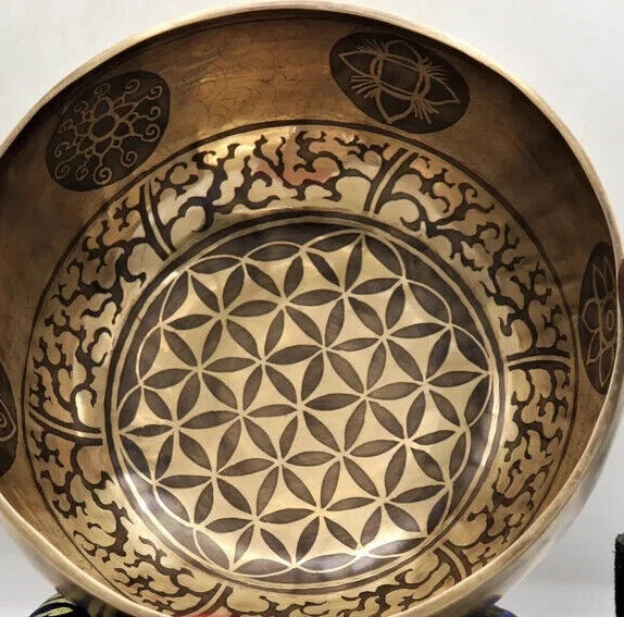 12 Inches Hand-Hammered Flower of Life-Bowl for Meditation & 7 chakra