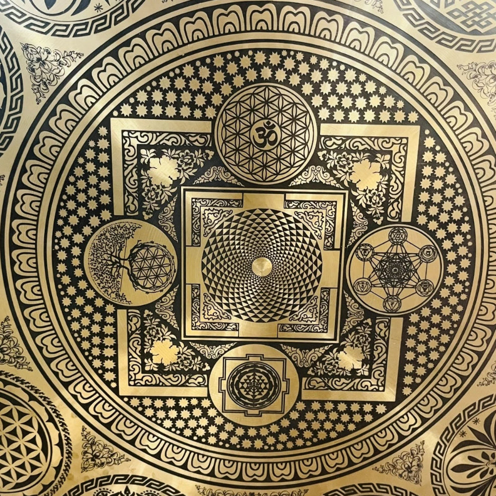 24 Inches Handcrafted Sacred Geometry Gong -Flower of Life, Sri Yantra
