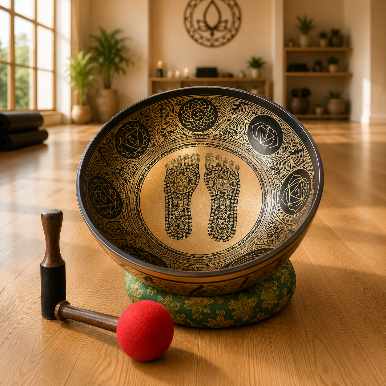 20 Inches Buddha Footprint Meditation Bowl- Hand Engraved in Nepal