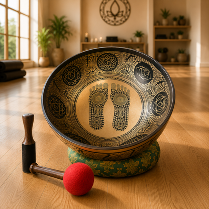 20 Inches Buddha Footprint Meditation Bowl- Hand Engraved in Nepal