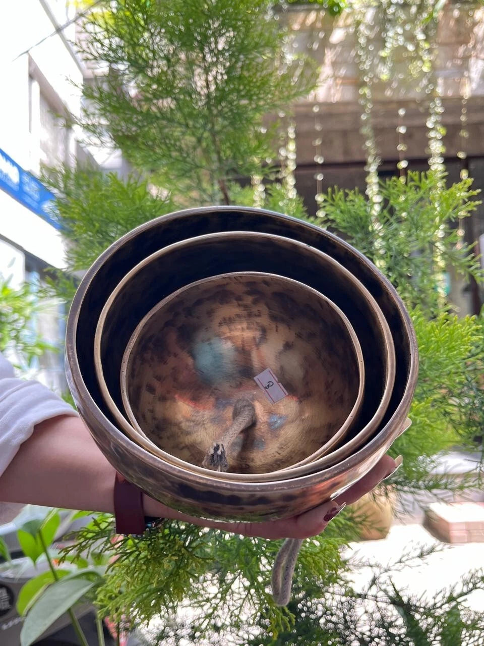 The Artisan Tiered Chime: Hand-Hammered Brass Hanging Bowls