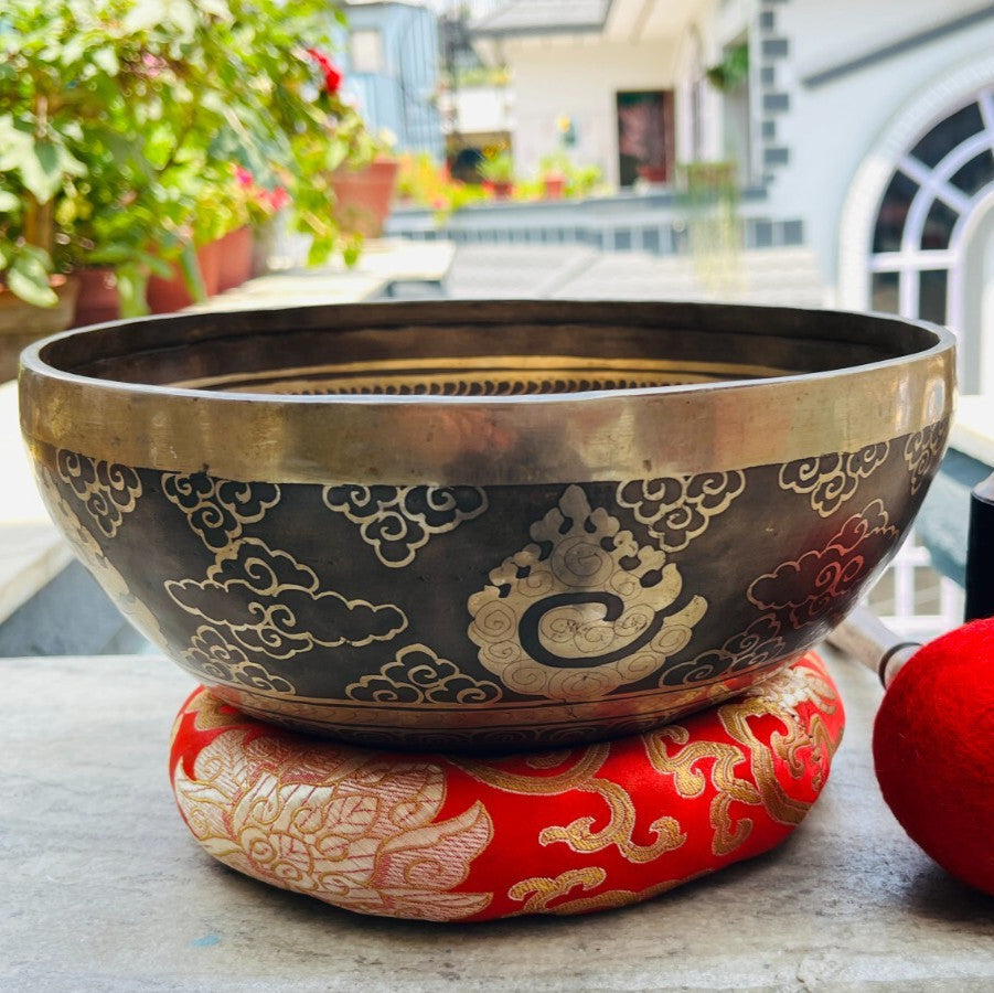 8 Inch Engraved Singing Bowl with Shiva Parvati | Sound Healing