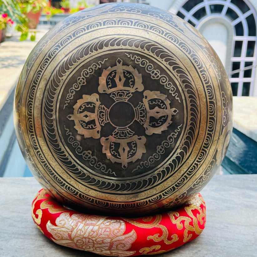 8 Inch Engraved Singing Bowl with Shiva Parvati | Sound Healing