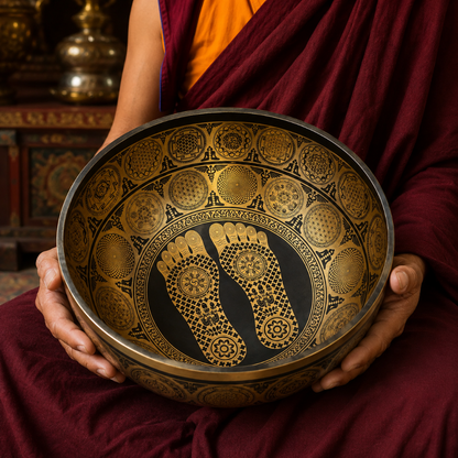 24-Inch Handmade Buddha Footprint in C & D Notes- Blessed by a Monk