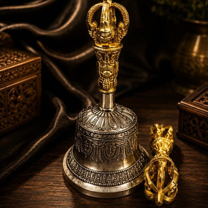 Sacred Hand-Carved Dorje Bell Handle - Vajra for Rituals & Meditation