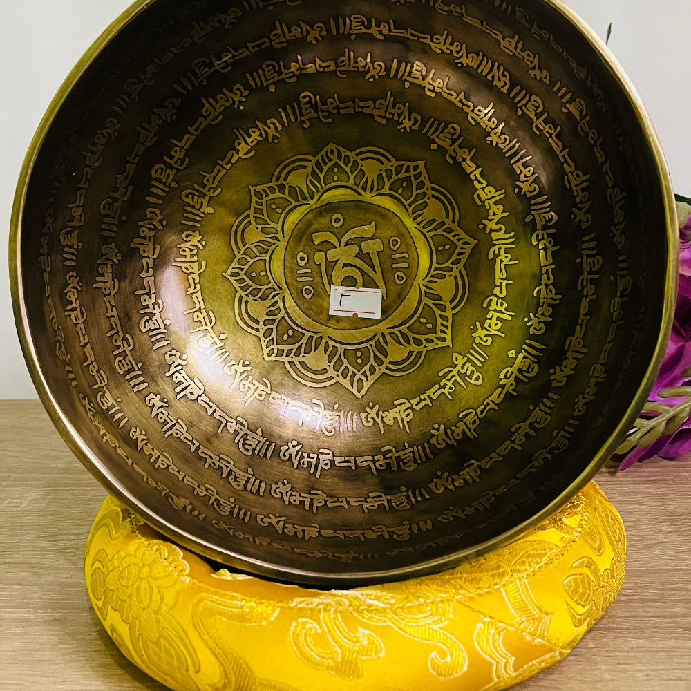 F Note for Heart Chakra Healing-Etched Flower of Life & Sacred Mantra