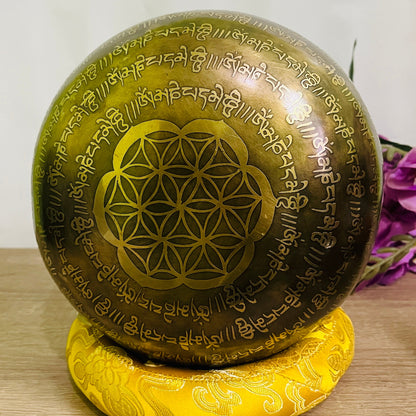 F Note for Heart Chakra Healing-Etched Flower of Life & Sacred Mantra