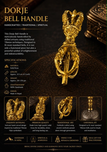 Sacred Hand-Carved Dorje Bell Handle - Vajra for Rituals & Meditation