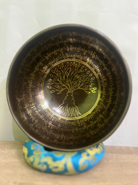 12" Hand-Etched Tree of Life Tibetan Singing Bowl -Om Mani Padme Hum