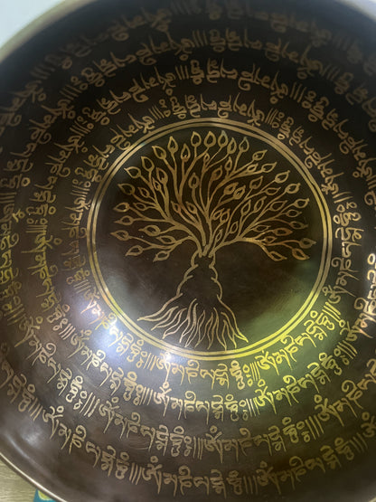 12" Hand-Etched Tree of Life Tibetan Singing Bowl -Om Mani Padme Hum