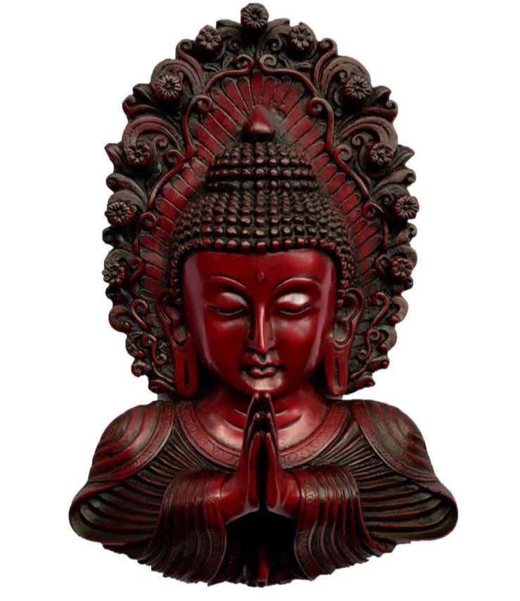 Handmade Red Buddha Wall Hanging Statue Zen Meditation Home Decor